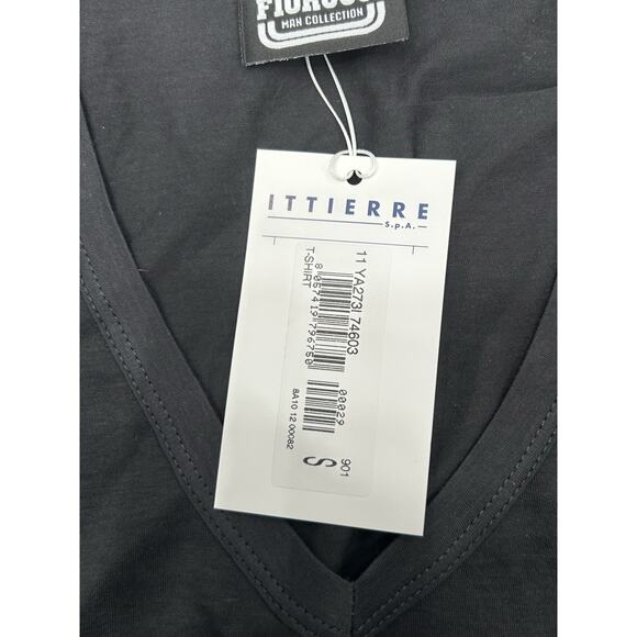 NWT Fiorucci Womens Black Blue Big Letter Logo Graphic Tshirt V Neck Size Small - Picture 8 of 8